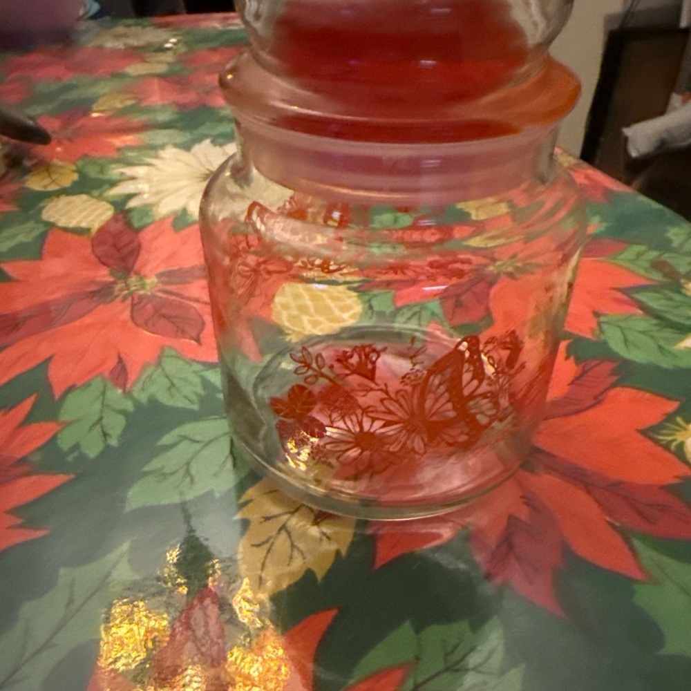Glass Food Storage Jar with Orange Floral Design